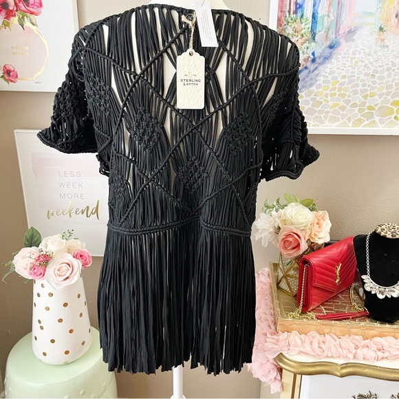 Buckle Black Sterling and Stitch black fringe coverup top - Picture 3 of 5